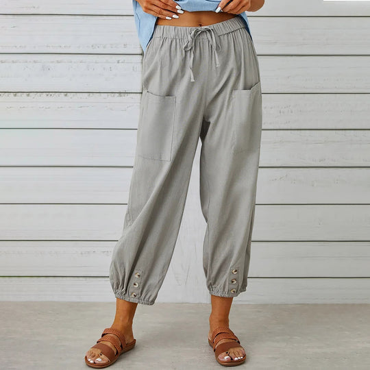 Damen modische Freizeit-Hose mit praktischen Taschen und elastischen Bündchen EB