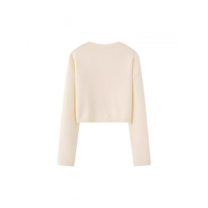 Damen Cropped Pullover mit verspieltem Schleifenmotiv EB