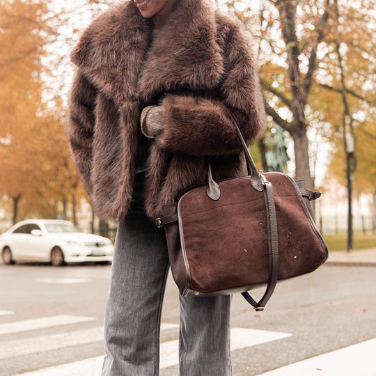 Damen Eleganter Kunstpelzmantel mit voluminösem Kragen EB