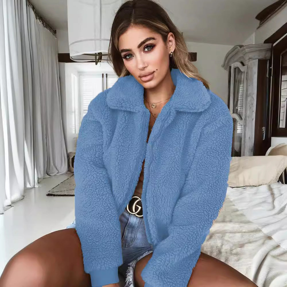 Damen Kuschelige Fleecejacke mit hohem Kragen und elastischen Bündchen EB