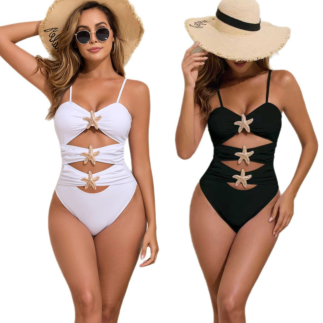 Damen Eleganter und figurbetonter Badeanzug mit Glitzerstern EB