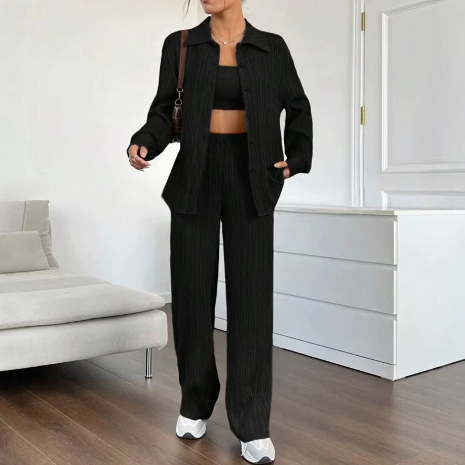 Damen Elegantes Set aus gestreifter Bluse und lockerer Hose EB