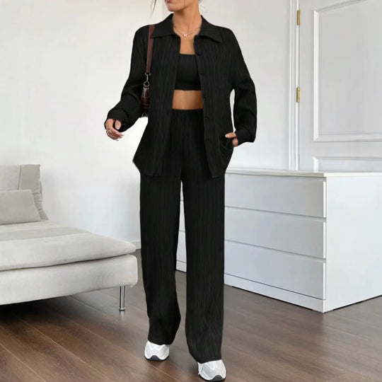 Damen Elegantes Set aus gestreifter Bluse und lockerer Hose EB
