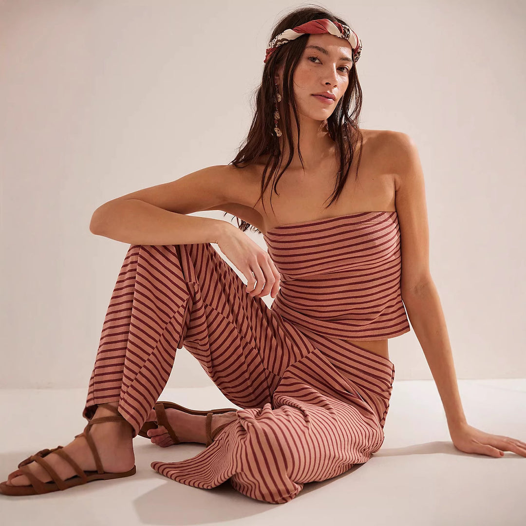 Damen lässiges Oberteil und weite Palazzo-Hose Set EB