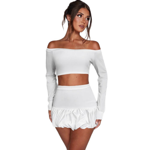 Damen Off-Shoulder Set mit raffiniertem Oberteil und fließendem Rock EB