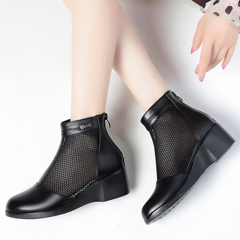 Damen Modische Stiefeletten mit durchlässigem Netzmaterial und bequemem Absatz EB
