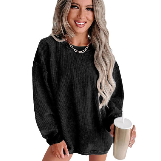 Damen lässiger Sweatshirt mit feiner Rippstruktur und komfortablem Schnitt EB
