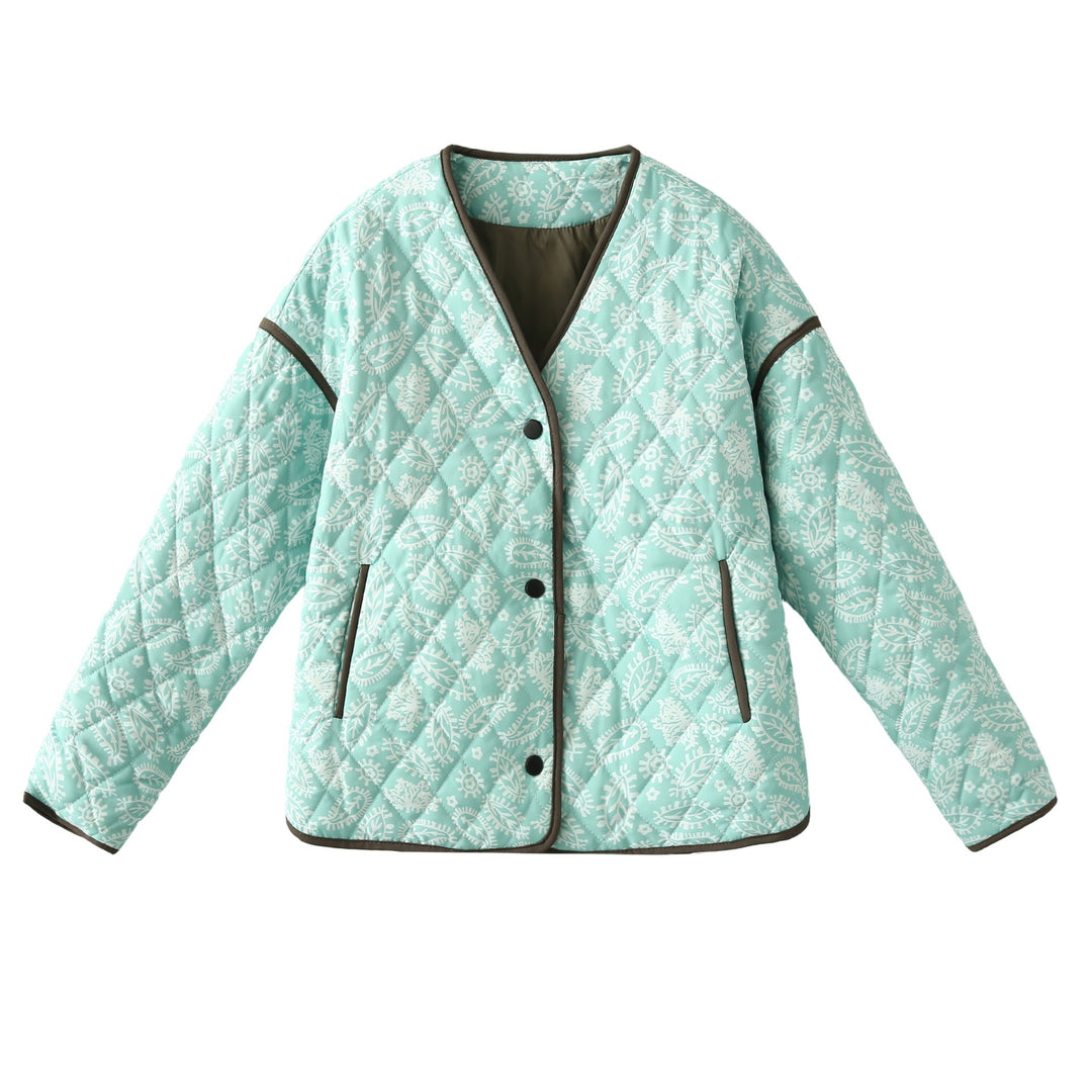 Damen gesteppte Herbstjacke mit einzigartigem floralen Muster und praktischen Taschen EB