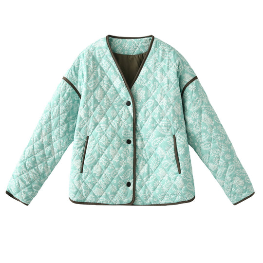 Damen gesteppte Herbstjacke mit einzigartigem floralen Muster und praktischen Taschen EB