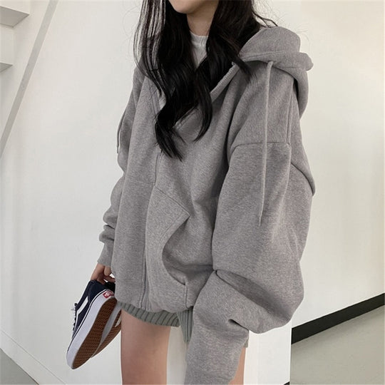Damen oversized Kapuzenjacke aus weichem Fleece mit Kängurutasche EB