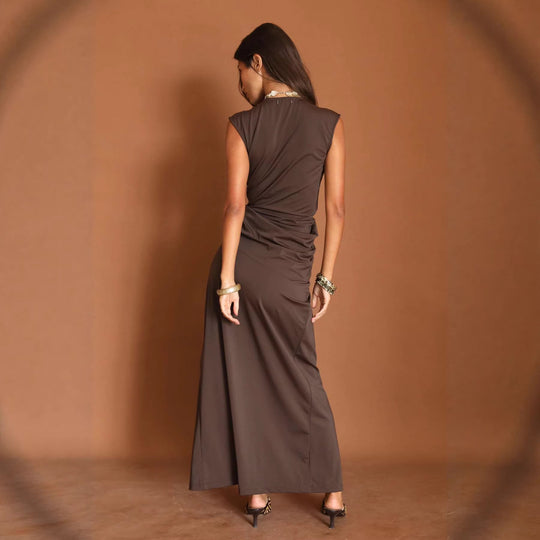 Damen Elegantes Wickelkleid mit tiefem V-Ausschnitt und hoher Schlitz EB
