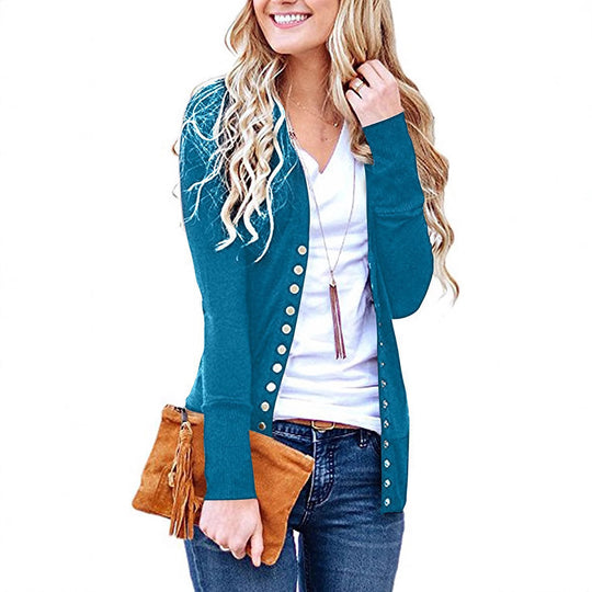 Damen nan Feinstrick-Cardigan mit dekorativen Metallknöpfen und schmaler Silhouette EB