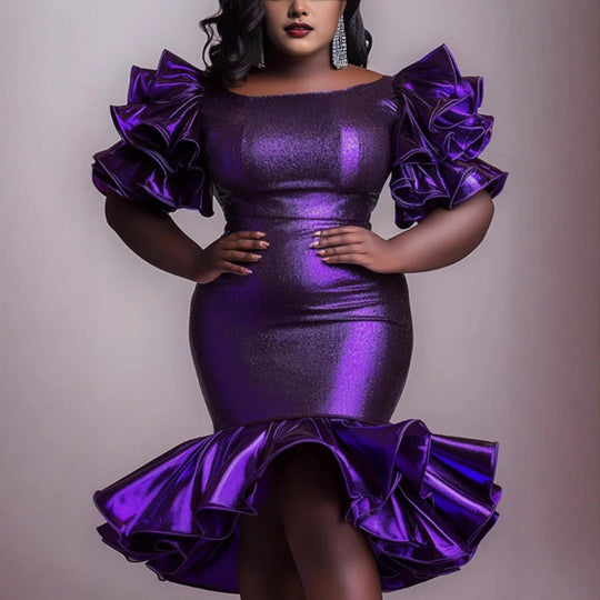 Damen Glamouröses Abendkleid mit voluminösen Rüschenschultern EB