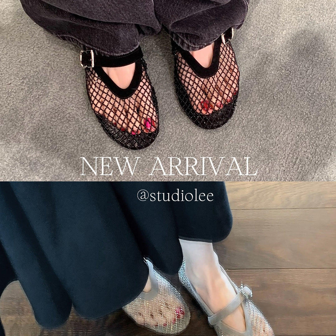 Damen elegante Ballerina-Schuhe mit dekorativem Riemchen und funkelnden Akzenten EB