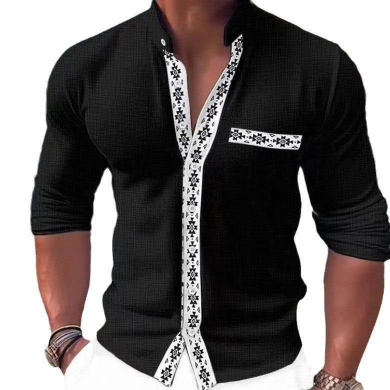 Herren Modische Langarmbluse mit dekorativem Kragen und edlem Design EB