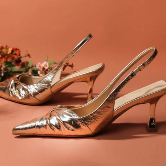 Damen elegante Slingback-Pumps mit metallic glänzendem Obermaterial EB