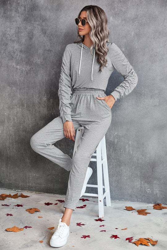 Damen bequemer Hoodie-Overall mit praktischen Taschen und elastischem Taillenzug EB
