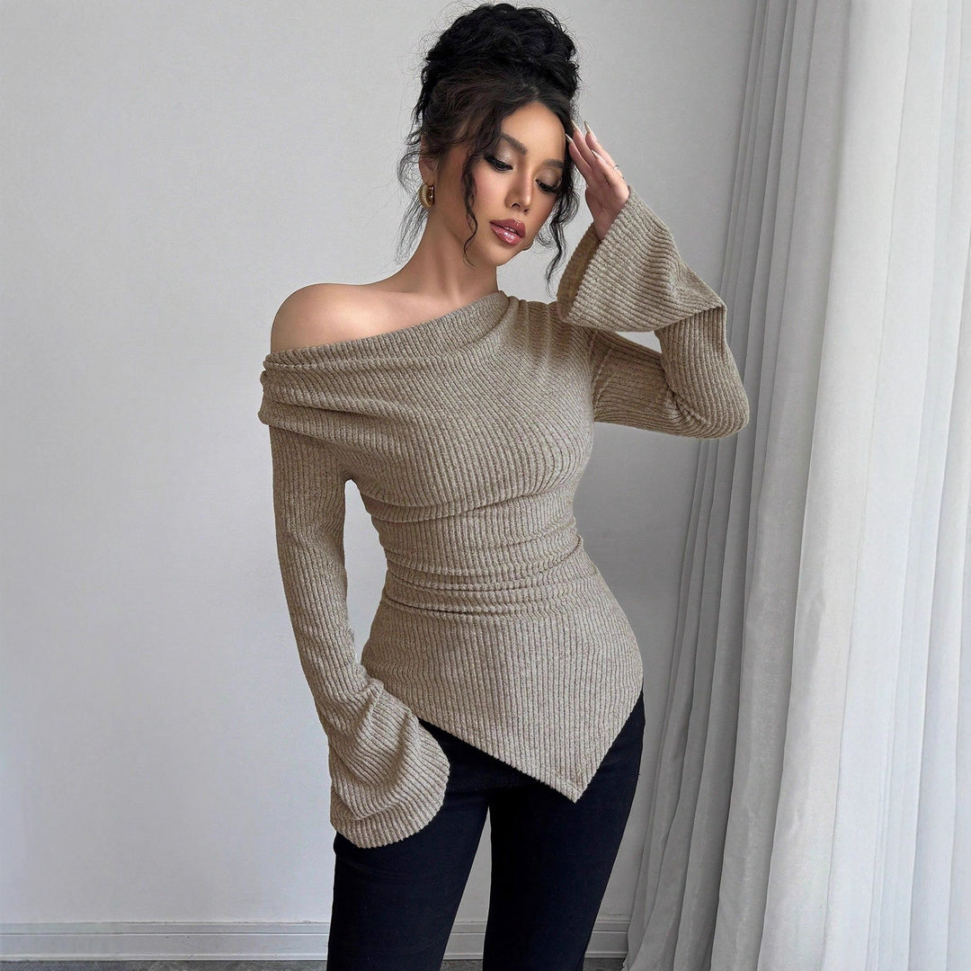 Damen Langarm Shirt mit Rippstruktur und weitem Ärmel EB