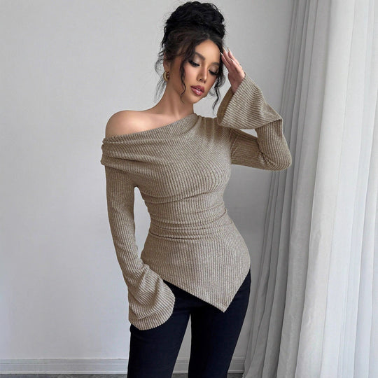 Damen Langarm Shirt mit Rippstruktur und weitem Ärmel EB