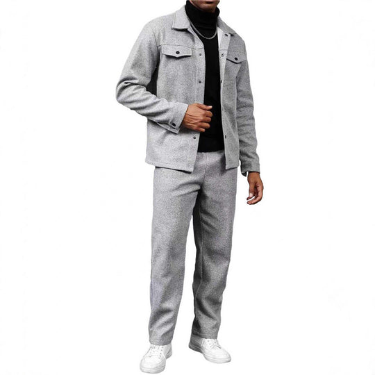 Herren nan zweiteiliges Overshirt- und Relaxhose-Set aus weichem Baumwollfrottee mit Druckknopfleiste und Tunnelzug EB