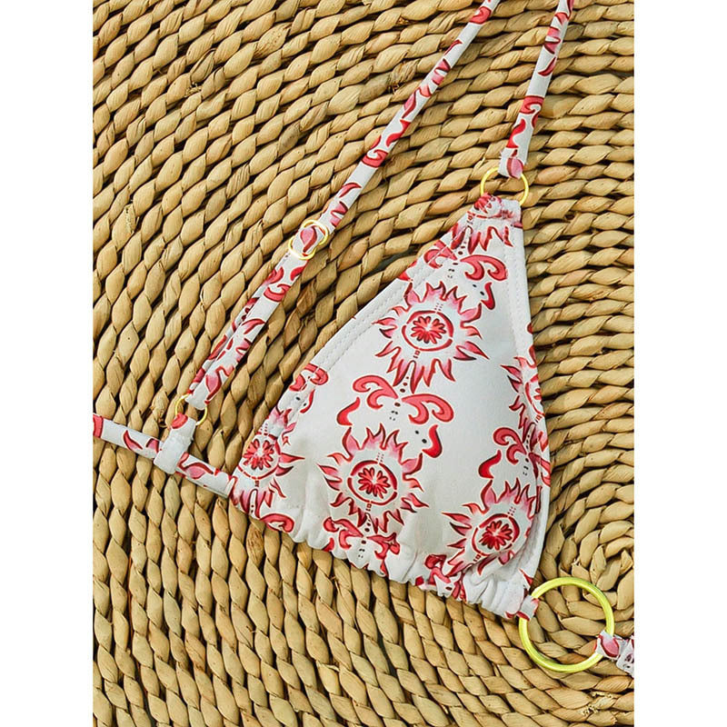 Damen Dreieck-Bikini mit dekorativem Ring und verstellbaren Bindebändern EB