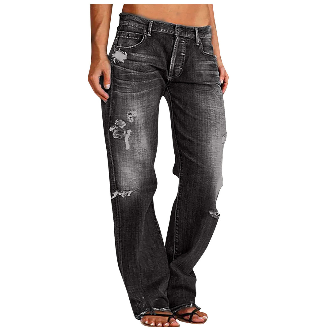 Damen nan weite zerrissene Jeans mit hoher Taille Relaxed Fit und ausgefranstem Saum EB