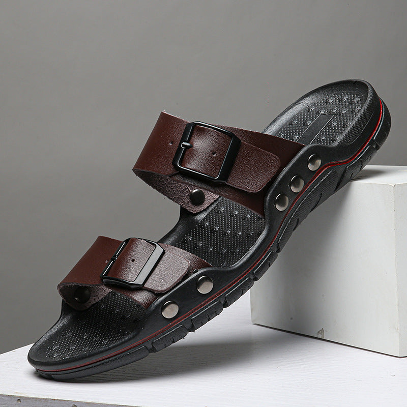 Herren Bequeme Leder-Sandalen mit verstellbaren Riemen EB