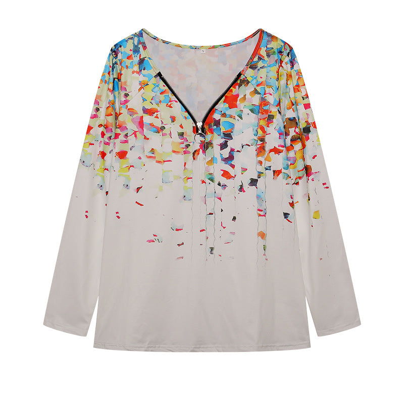 Damen Langarmshirt mit farbenfrohem Blütenmuster und modernem Zipper EB