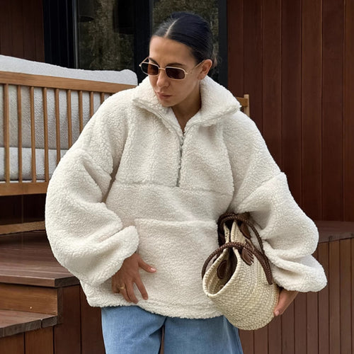 Damen Fleece-Pullover mit hohem Kragen und seitlichen Taschen EB