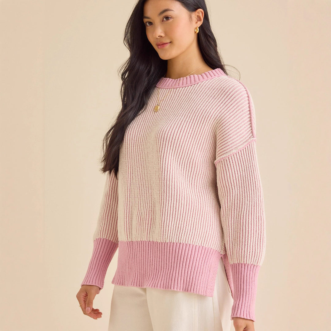 Damen lässiger Strickpullover mit modernem Rippenmuster und überschnittenen Schultern EB
