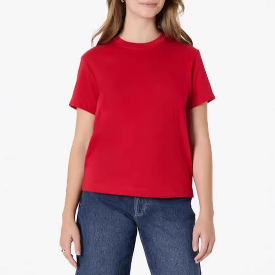 Damen lässiges Kurzarm-T-Shirt aus hochwertiger Baumwolle mit Rundhalsausschnitt EB