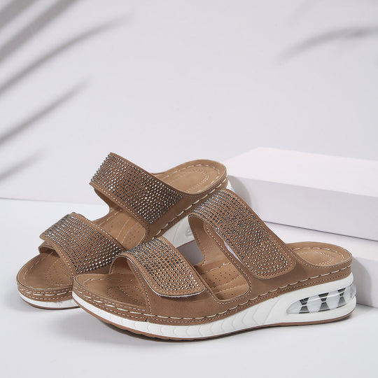 Damen bequeme Zehentrenner-Sandalen mit modischem Glitzer-Design und luftiger Sohle EB