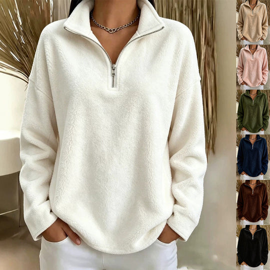 Damen Kuscheliger Fleecepullover mit halbem Reißverschluss EB