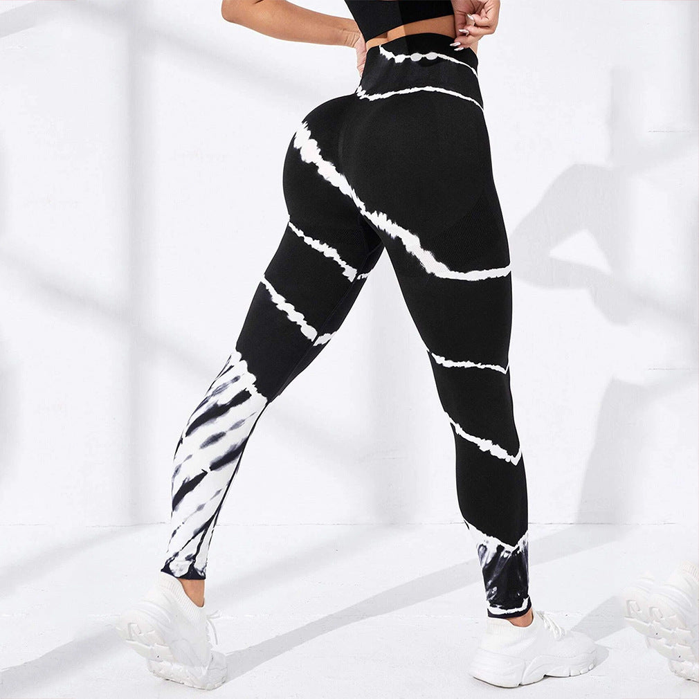 Damen Sportliche Hochbund-Leggings mit auffälligem Tie-Dye-Muster EB