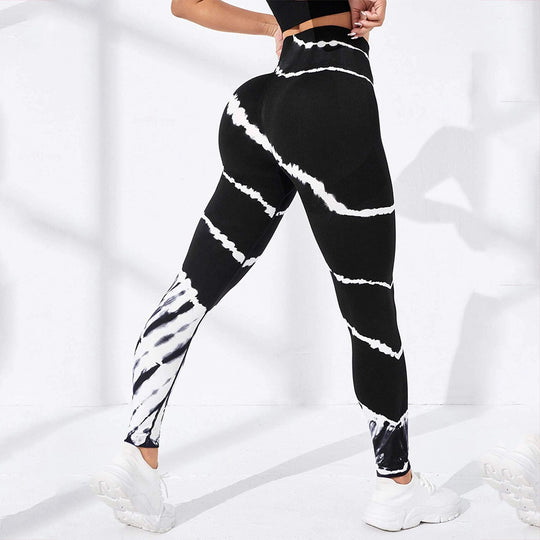 Damen Sportliche Hochbund-Leggings mit auffälligem Tie-Dye-Muster EB