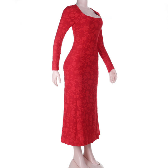 Damen elegantes Maxikleid mit modischem Blumenmuster und raffinierten Langarmdetails EB