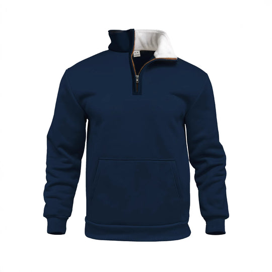 Herren nan Komfort-Halbzip-Sweat mit hohem Fleecekragen, Kängurutasche und formstabilem Rippsaum EB