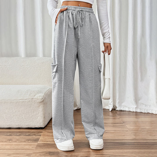 Damen Bequeme Cargo-Hose mit elastischem Bund und seitlichen Taschen EB