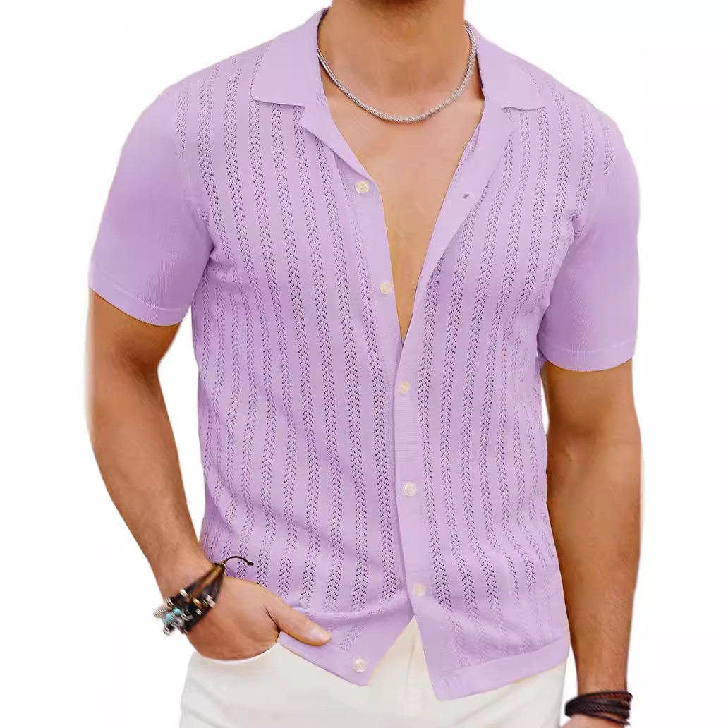 Herren Kurzarm Strickhemd mit strukturiertem Design EB