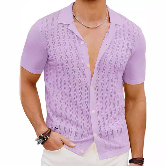 Herren Kurzarm Strickhemd mit strukturiertem Design EB