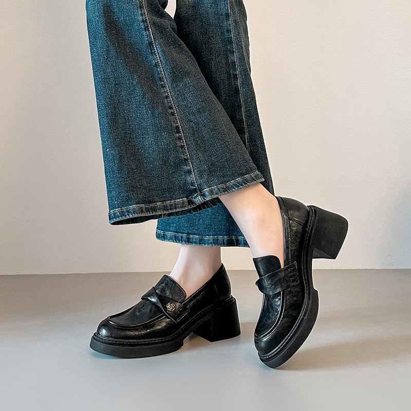 Damen Modische Loafers mit Blockabsatz EB