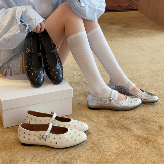 Damen Ballerinas mit modischem Riemchen und schimmernden Details EB