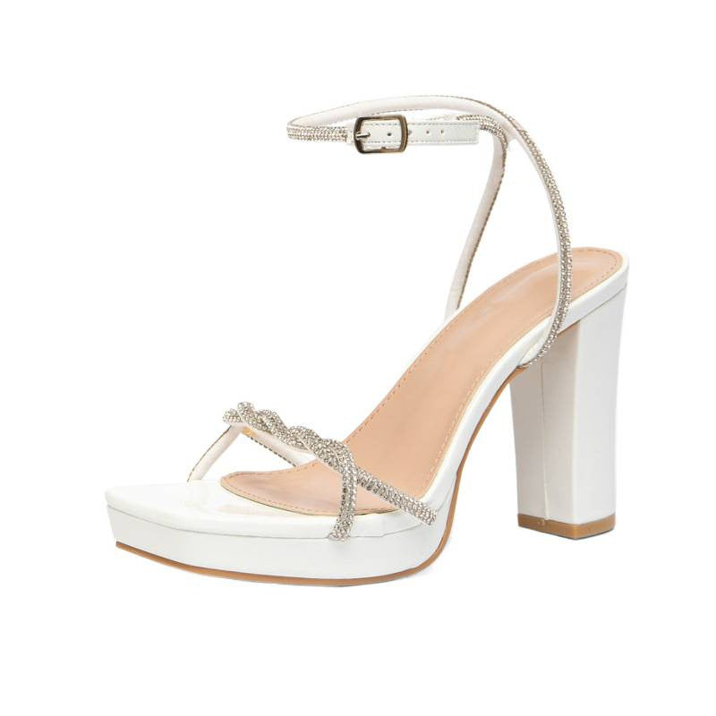 Damen Plateau-Sandalen mit funkelnden Riemen und stabilen Blockabsätzen EB