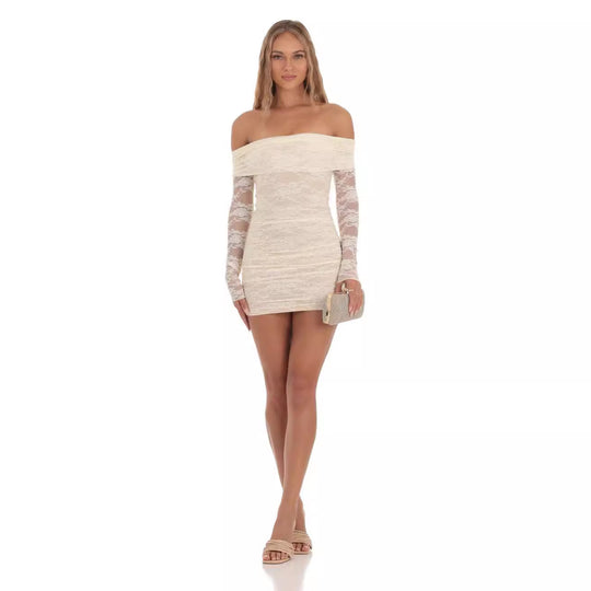Damen Off-Shoulder Spitzenkleid im figurbetonten Schnitt EB