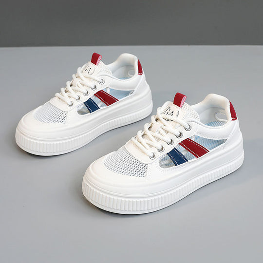 Damen Sportliche Plateau Sneakers mit atmungsaktiver Mesh-Konstruktion und rutschfester Laufsohle EB