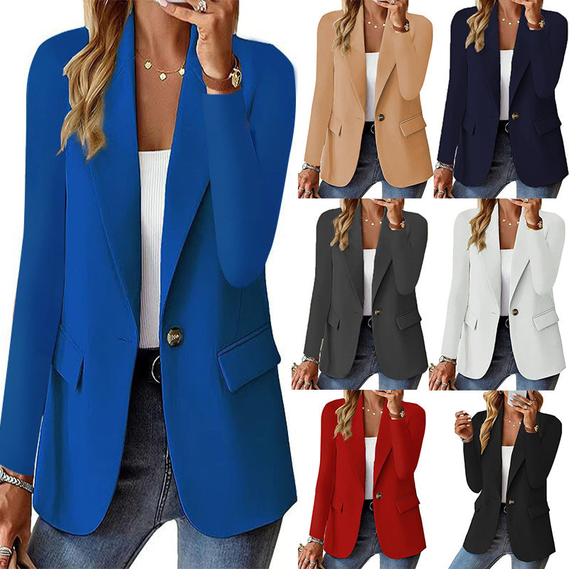 Damen nan taillierter Blazer mit Ein-Knopf-Verschluss Reverskragen und Pattentaschen EB