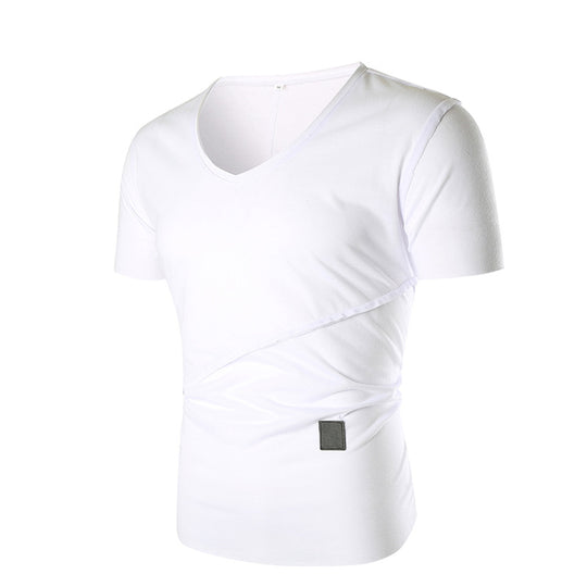 Herren V-Ausschnitt T-Shirt mit asymmetrischem Schnitt und elastischem Bund EB
