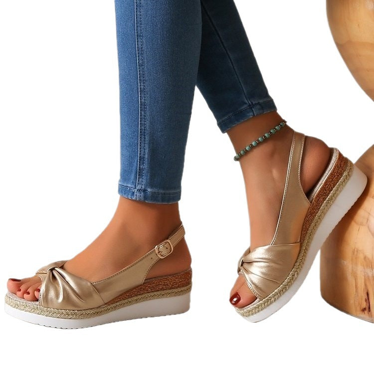 Damen Wedge-Sandaletten mit elegantem Knoten-Design EB