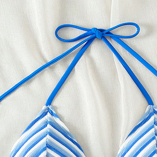 Damen Triangel-Bikini mit strukturiertem Stoff und verstellbaren Bindebändern EB