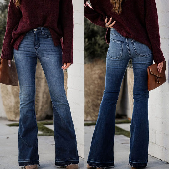 Damen Flared Jeans mit frayed Saum und hohem Bund EB